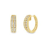 JT ESTATE 18K Yellow Gold Two-Row Medium Natural Diamonds Hoops