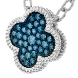 14K White Gold Blue Natural Diamond Clover Necklace