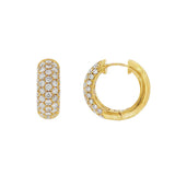 18K Yellow Gold 15Mm Pavé Round Huggie Natural Diamonds Hoop Earrings
