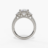 14K White Gold Three Stone Oval Natural Diamonds Engagement Ring