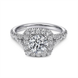 14K White Gold 'Kennedy' Split Shank Halo Round Diamond Engagement Ring