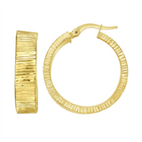 14K Yellow Gold 25mm Semi-Solid Ribbed Round Hoops