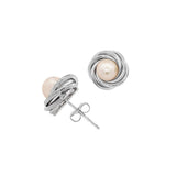 JT ESTATE 14K White Gold Swirled Pearl Button Earrings