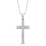 Sterling Silver Natural Diamonds Cross Pendant Necklace