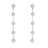 14K White Gold Clover Natural Diamond Dangle Earrings