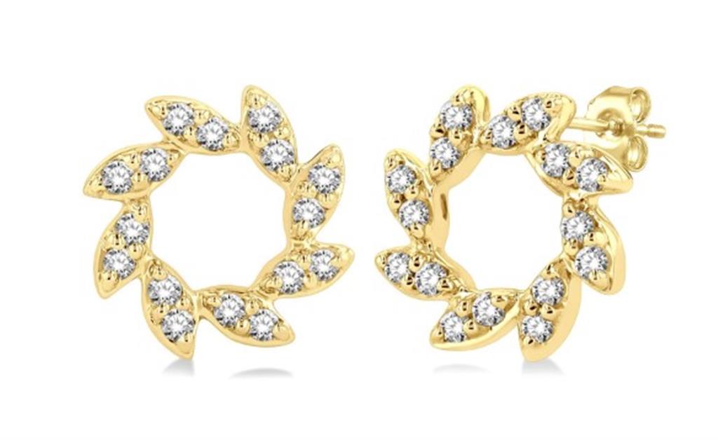 10K Yellow Gold Flower Petite Diamond Stud Earrings