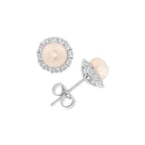 June Birthstone Sterling Silver Pearls Halo Earrings