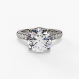 14K White Gold Classic Round Natural Diamonds Engagement Ring