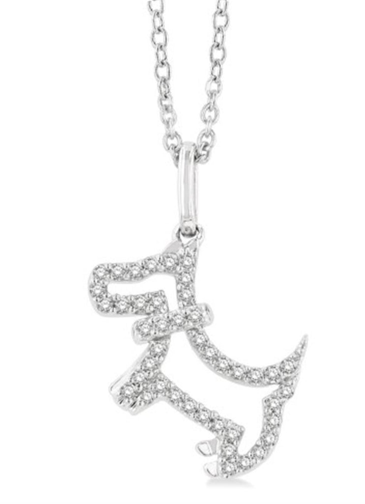 10K White Gold Dog Petite Diamond Pendant Necklace