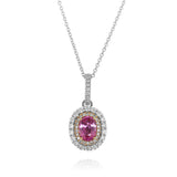 18K White And Rose Gold Pink Sapphire Double Halo Pendant