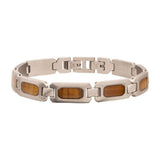Matte Finish Stainless Steel Tiger Eye Stone Inlay Sizeable Link Bracelet