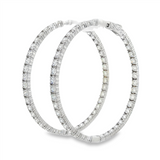 14K White Gold 50Mm Round Inside Out Natural Diamonds Hoop Earrings