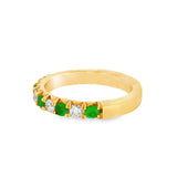 14K Yellow Gold Round Emeralds Band Ring