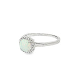 October Birthstone Sterling Silver Checkerboard Cushion Created Opal Halo Ring