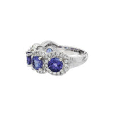 14K White Gold Round Tanzanites And Diamond Five Stone Ring