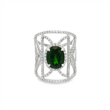 14K White Gold Oval Russalite And Diamond Contemporary Ring