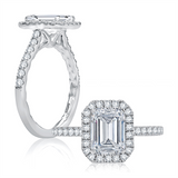 14K White Gold Halo Emerald Cut Diamond Engagement Ring