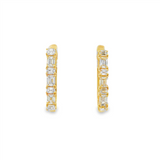 14K Yellow Gold Rectangle Contemporary Natural Diamonds Hoop Earrings