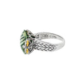 JT ESTATE Sterling Silver And 18K Yellow Gold Overlay Green Quartz Ring