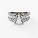 14K White Gold Wide Band Round Natural Diamonds Engagement Ring