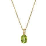 August Birthstone Pendant: 14K Yellow Gold Diamond And Oval Peridot Drop Pendant Necklace