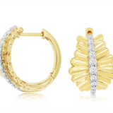 14K Yellow Gold Huggie Natural Diamonds Earrings
