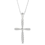 10K White Gold Diamond Cross Pendant Necklace