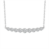 14K White Gold Natural Diamonds Curved Bar Necklace