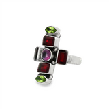JT ESTATE Sterling Silver Multi-Colored Stones Antique Ring
