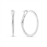 14K White Gold 38Mm Round Inside Out Natural Diamonds Hoop Earrings