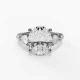 14K White Gold Three Stone Oval Natural Diamonds Engagement Ring