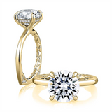 14K Yellow Gold Hidden Halo Round Diamond Engagement Ring