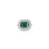 18K White Gold Emerald Cut Green Tourmaline Halo Ring