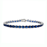 Sterling Silver September Birthstone Oval Lab Grown Sapphires Tennis Bracelet