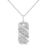 Sterling Silver Ribbed Swirl Dog Tag Pendant Necklace
