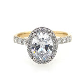 14K Yellow And White Gold Halo Oval Diamond Engagement Ring