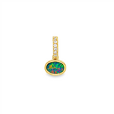 14K Yellow Gold Oval Crystal Opal And Diamond Drop Pendant