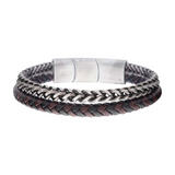 Stainless Steel And Multi Strand Leather Foxtail Chain Stacking Duo Bracelet