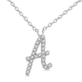 10K White Gold Natural Diamonds Script Initial A Necklace