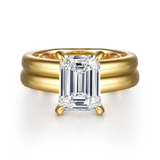 14K Yellow Gold 'Robin' Wide Band Emerald Cut Natural Diamonds Engagement Ring