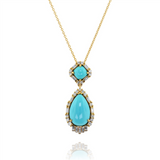 18K Yellow Gold Turquoises Drop Pendant