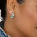 18K Yellow Gold Overlay "Oh She Fancy" Simulated Blue Opal Inside Out Hoops