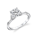 14K White Gold 'Lotus' Floral Round Natural Diamonds Engagement Ring
