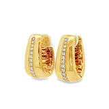 18K Yellow Gold 25Mm Wide Oval Natural Diamonds Hoop Earrings