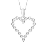 14K White Gold Natural Diamond Single Prong Set Heart Pendant