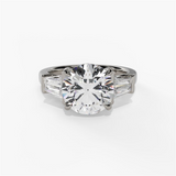 14K White Gold Three Stone Round Natural Diamonds Engagement Ring