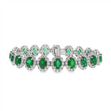 14K White Gold Oval Emeralds Halo Tennis Bracelet