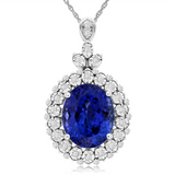 14K White Gold Tanzanite And Diamond Double Halo Pendant