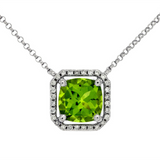 14K White Gold Peridot Halo Necklace