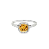 November Birthstone Sterling Silver Checkerboard Cushion Citrine Halo Ring